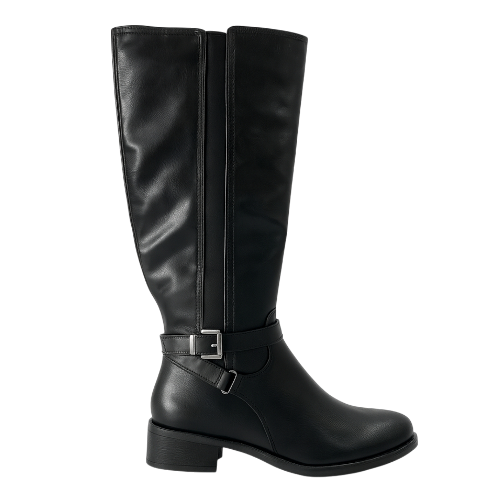 Bota Café de Mujer con Hebilla y Caña Alta - Adela Negro