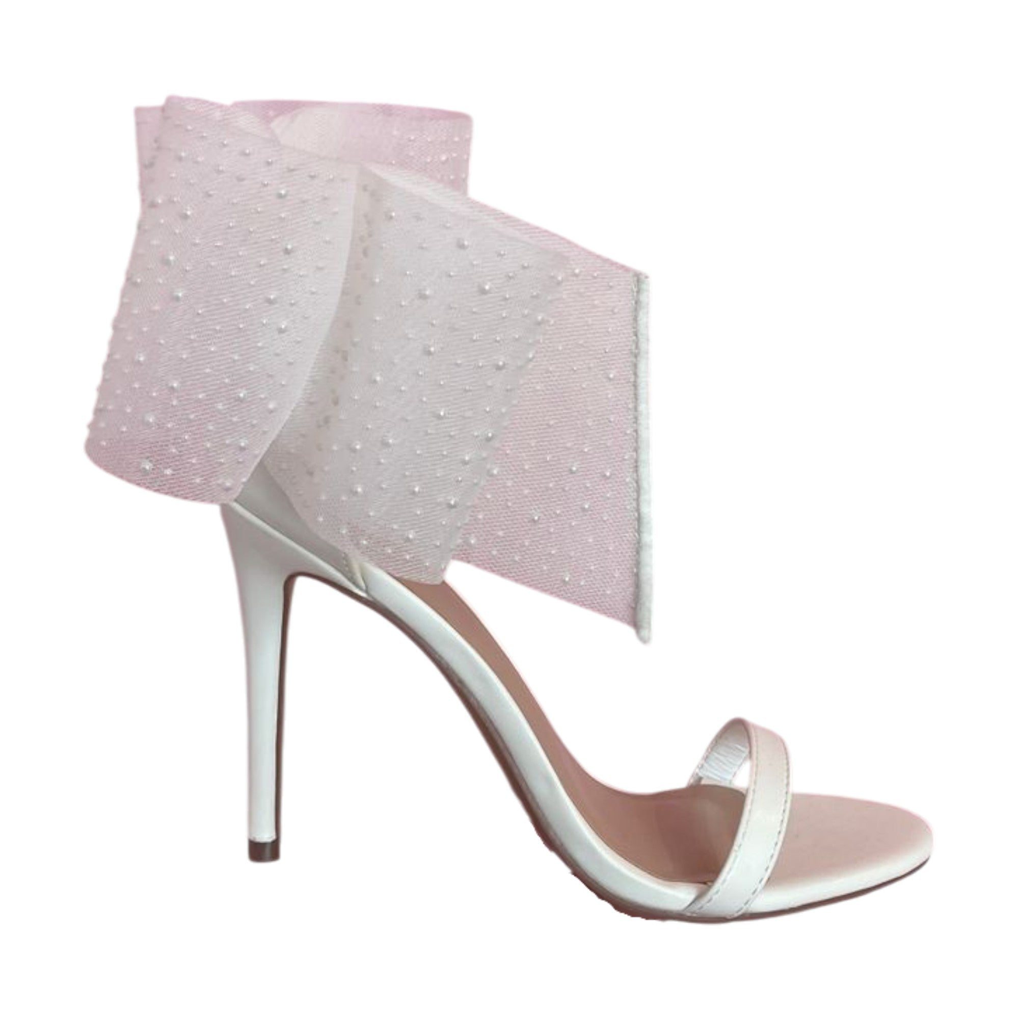 Sandalia de Tacón de Aguja con Maxi Moño y Pedrería Brillante - Darla Blanco