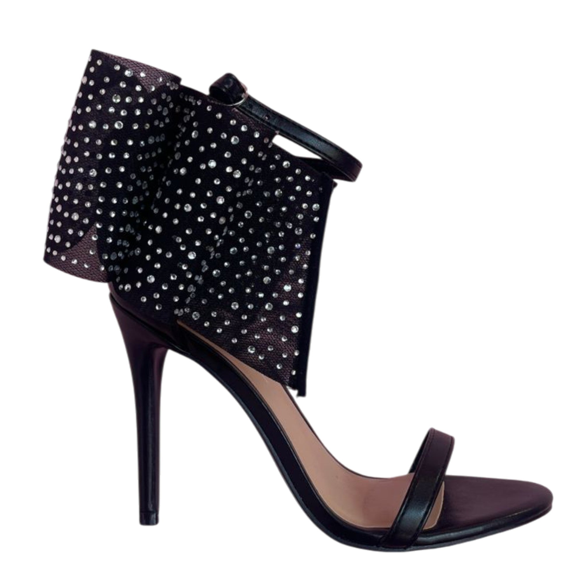 Sandalia de Tacón de Aguja con Maxi Moño y Pedrería Brillante - Darla Negro