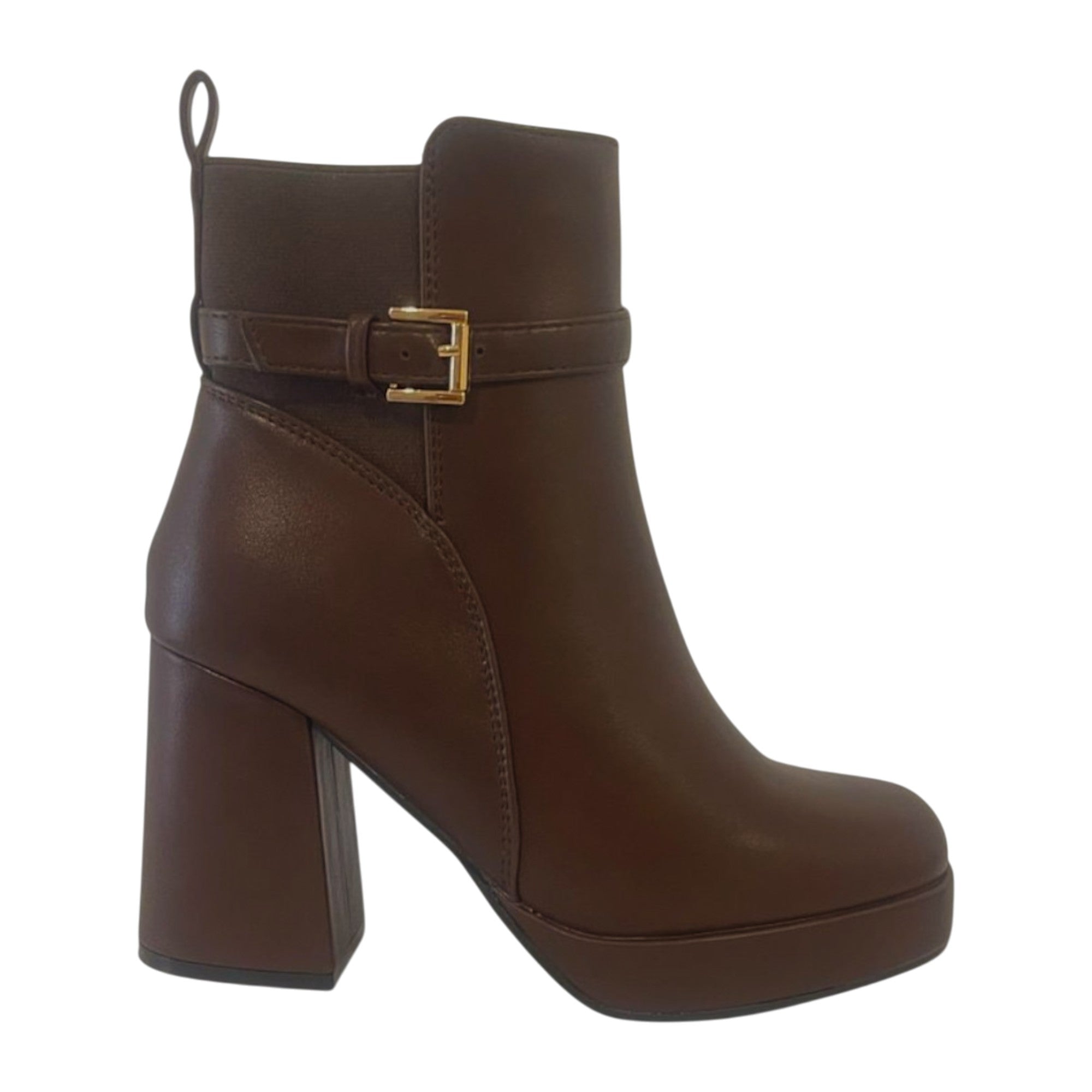 Bota de Tacón Alto para Mujer con Hebilla Decorativa - Dalia Cafe